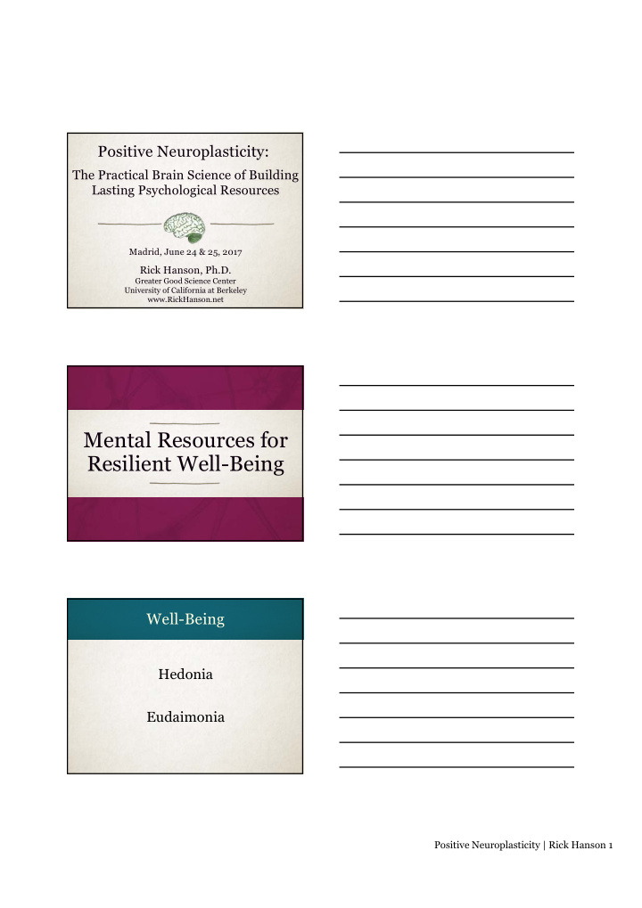 mental resources for resilient well being