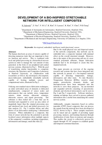 DEVELOPMENT OF A BIO - INSPIRED STRETCHABLE NETWORK FOR INTELLIGENT COMPOSITES N. Salowitz 1* , Z.