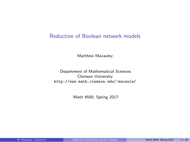 reduction of boolean network models