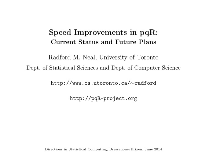 speed improvements in pqr