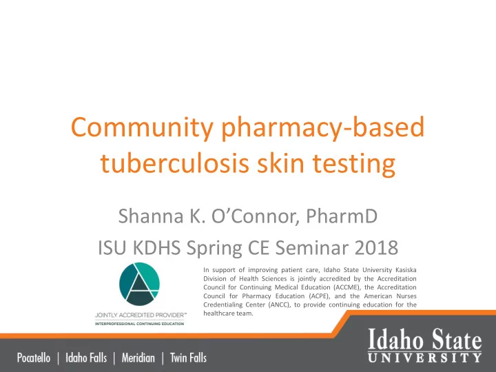 community pharmacy based tuberculosis skin testing