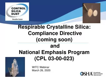 Compliance Directive  (coming soon)  and  National Emphasis Program  (CPL 03-00-023)  WITC Webinar