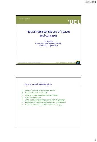 and concepts  Neil Burgess  Institute of Cognitive Neuroscience  University College London  SWC PhD