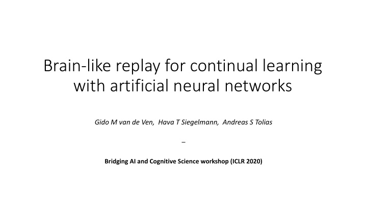 brain like replay for continual learning with artificial