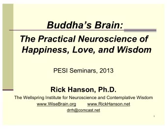 Buddhas Brain:  The Practical Neuroscience of  Happiness, Love, and Wisdom  PESI Seminars, 2013