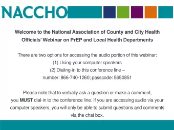 Welcome to the National Association of County and City Health  Officials Webinar on PrEP and