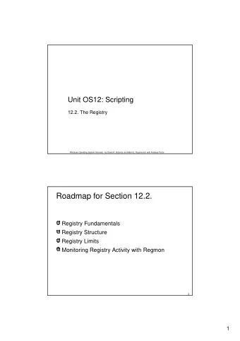 Roadmap for Section 12.2.  Registry Fundamentals  Registry Structure  Registry Limits  Monitoring