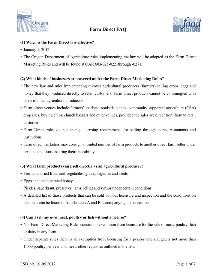 farm direct faq