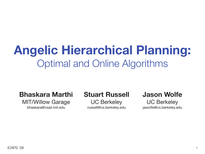 angelic hierarchical planning