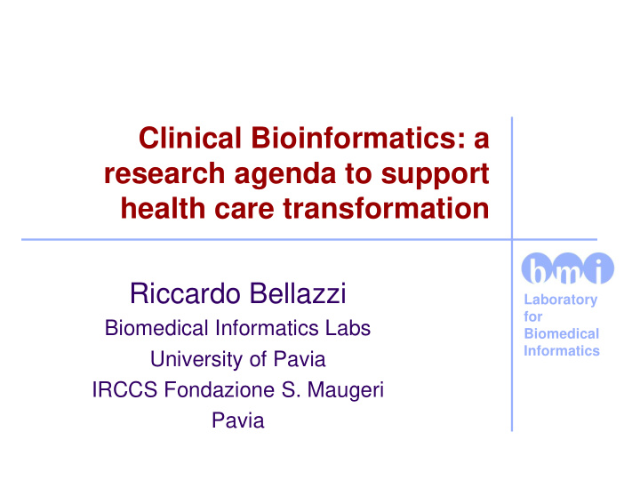 clinical bioinformatics a research agenda to support