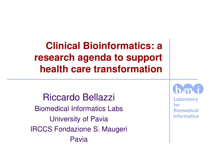 clinical bioinformatics a research agenda to support