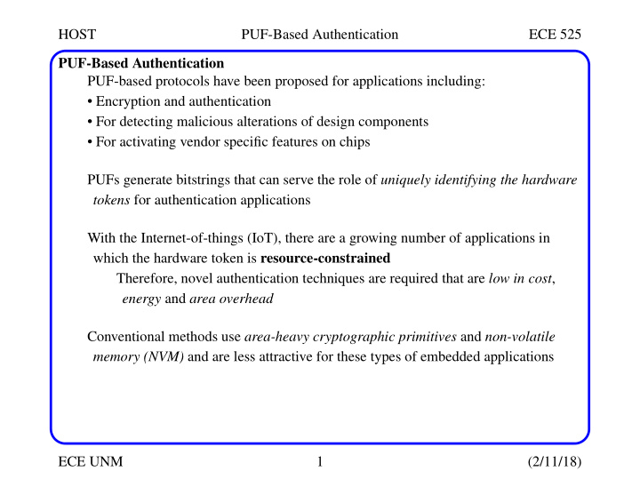 host puf based authentication ece 525 puf based