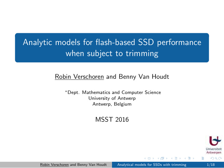 analytic models for flash based ssd performance when