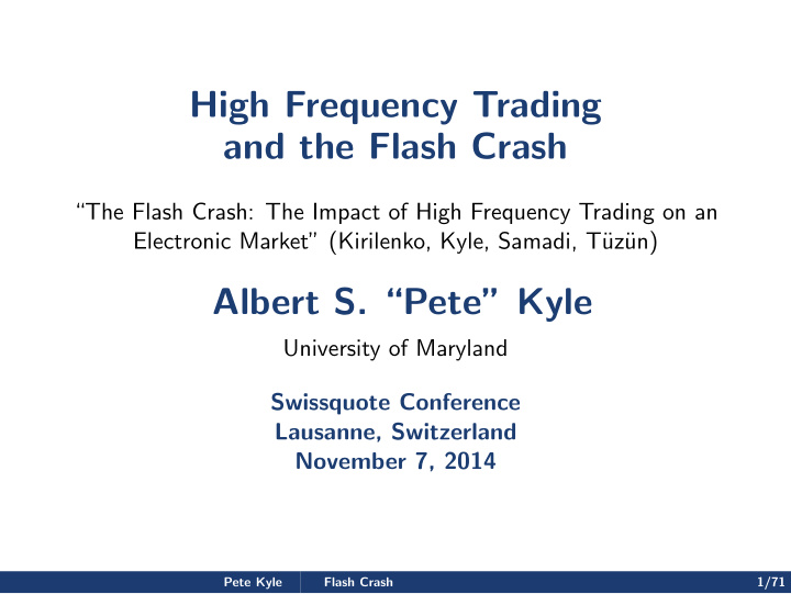 high frequency trading and the flash crash