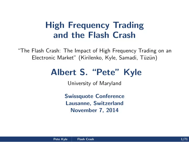 high frequency trading and the flash crash