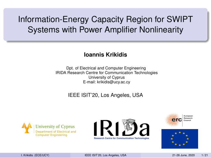information energy capacity region for swipt systems with