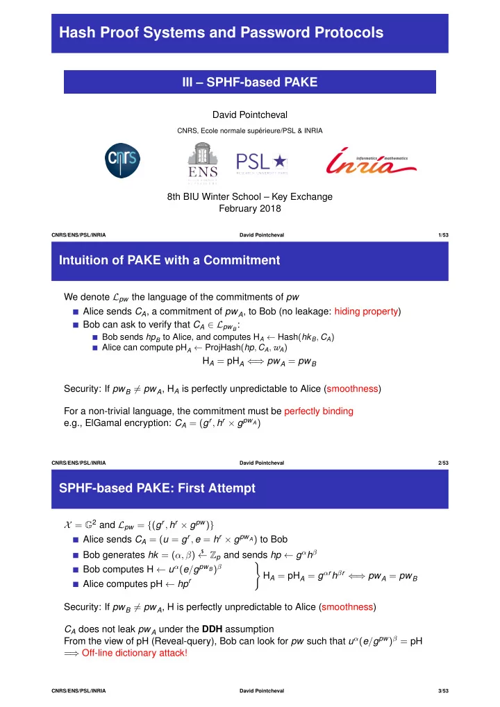 hash proof systems and password protocols
