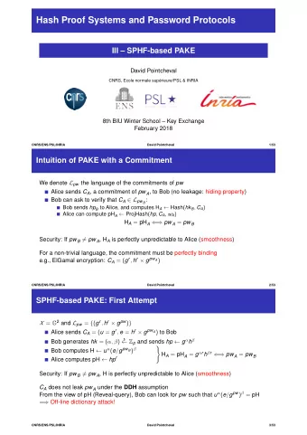 Hash Proof Systems and Password Protocols  III  SPHF-based PAKE  David Pointcheval  CNRS, Ecole