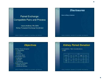 Disclosures  I have nothing to disclose  Paired Exchange:  Compatible Pairs and Process  Valerie