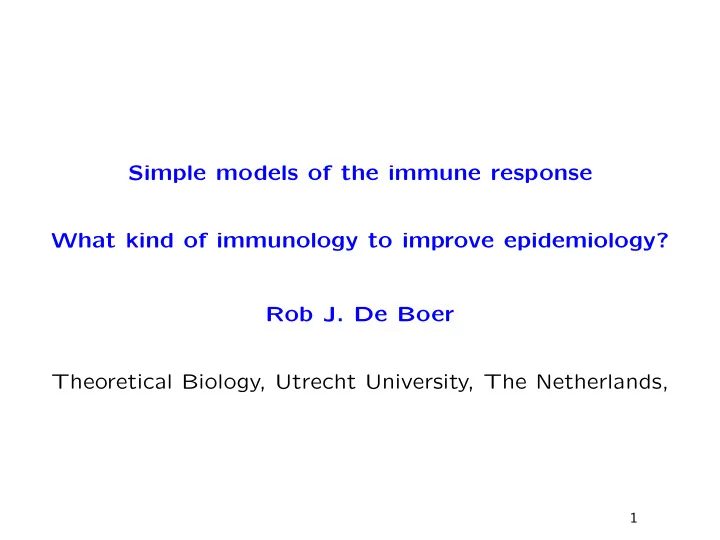 simple models of the immune response what kind of