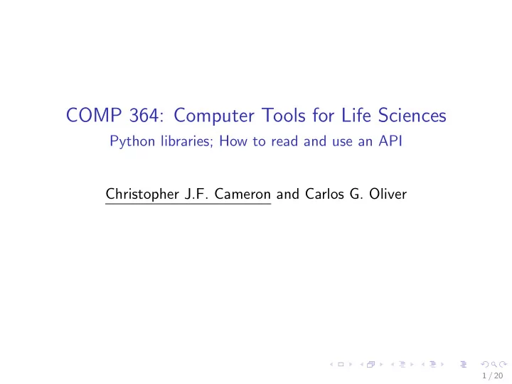 comp 364 computer tools for life sciences