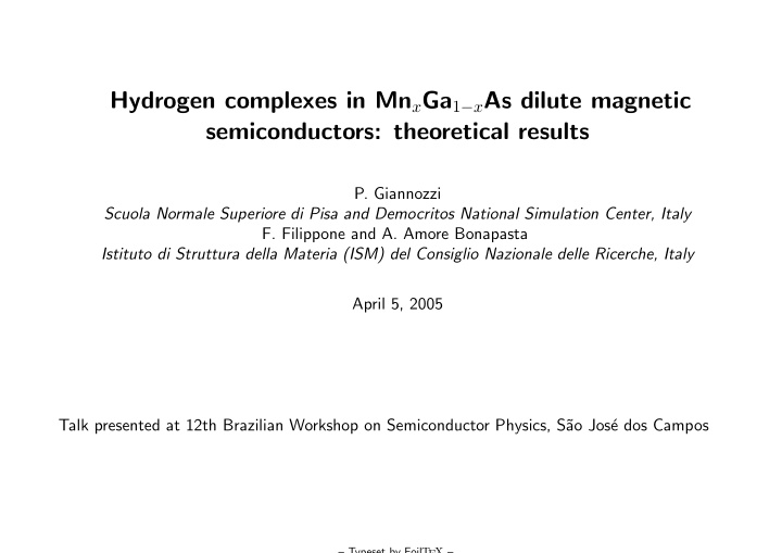 hydrogen complexes in mn x ga 1 x as dilute magnetic