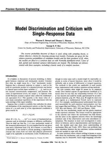 Single-Response Data zyxwvutsrqponmlkjihgfedcbaZYXWVUTSRQPONMLKJIHGFEDCBA Process Systems
