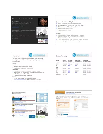 Disciplinary Maps of Sustainability Science  Dr. Katy Brner  Questions about Sustainability