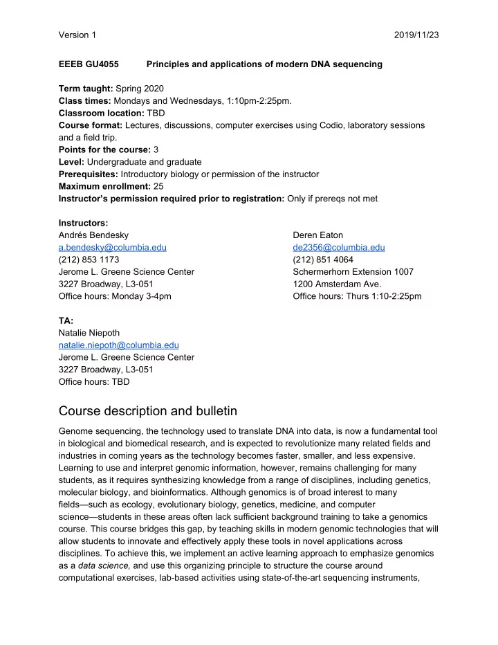 course description and bulletin