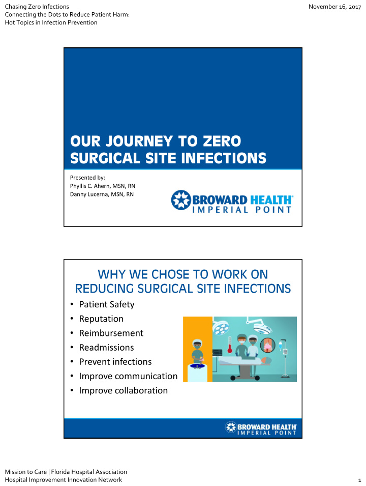 our journey to zero surgical site infections