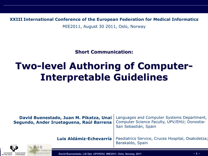 two level authoring of computer interpretable guidelines