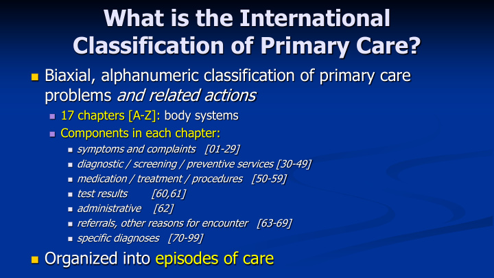 what is the international classification of primary care