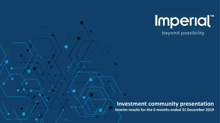 investment community presentation