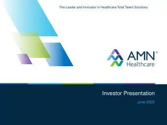 Investor Presentation  June 2020  Forward-Looking Statements This investor presentation contains