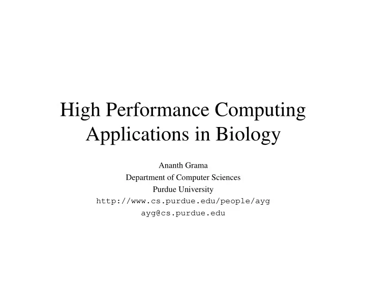 high performance computing applications in biology