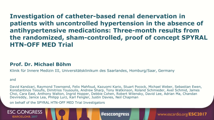 investigation of catheter based renal denervation in