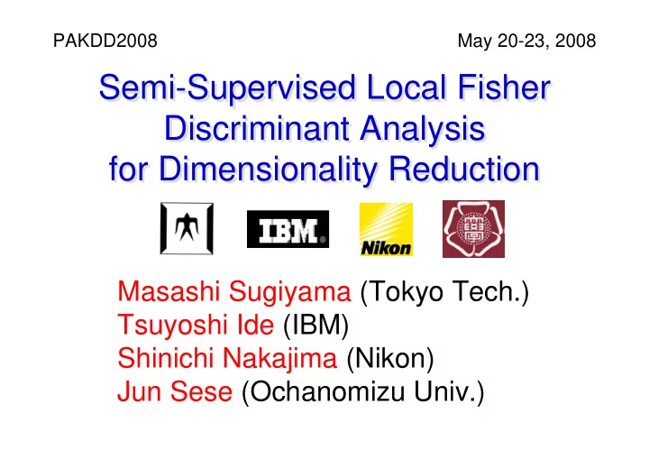 semi supervised local fisher semi supervised local fisher