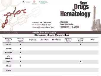 Disclosures of John Mascarenhas  Company  Research  Speakers  Advisory  Employee  Consultant