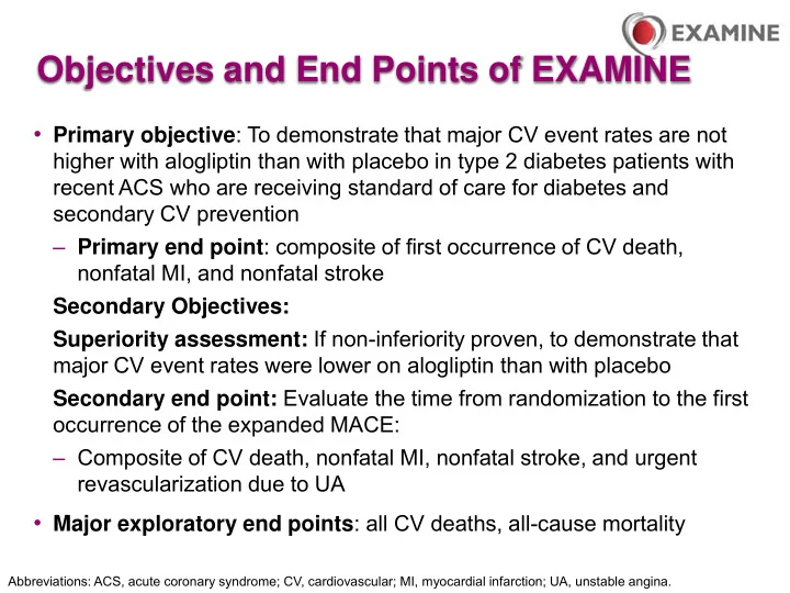 objectives and end points of examine