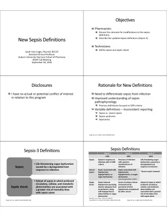 Pharmacists:  Discuss the rationale for modifications to the sepsis  definitions  Describe the