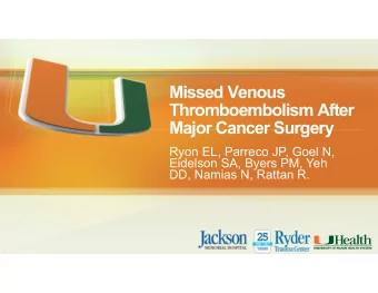 Missed Venous  Thromboembolism After  Major Cancer Surgery  Ryon EL, Parreco JP, Goel N,  Eidelson