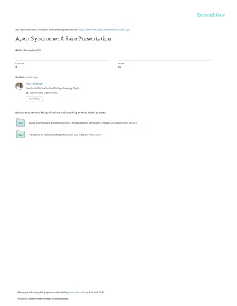 Apert Syndrome: A Rare Presentation Article  November 2006  CITATIONS  READS  3  62 3 authors ,