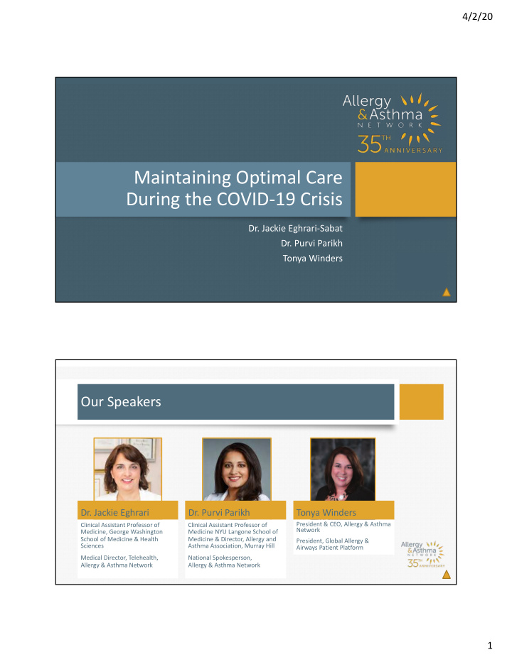 maintaining optimal care during the covid419 crisis