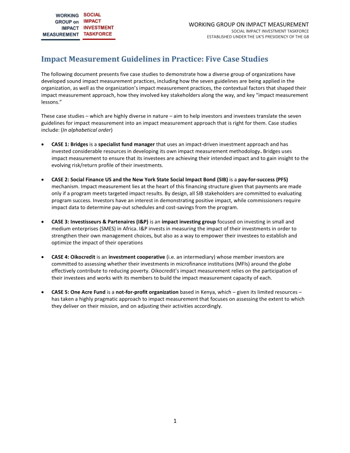 impact measurement guidelines in practice five case