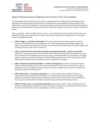 Impact Measurement Guidelines in Practice: Five Case Studies  The following document presents five