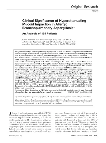 A  llergic bronchopulmonary aspergillosis (ABPA),  cus plugs, hemoptysis, or systemic features such