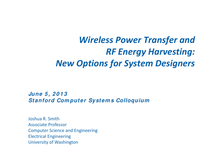 wireless power transfer and rf energy harvesting new