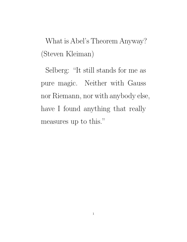 what is abel s theorem anyway steven kleiman selberg it