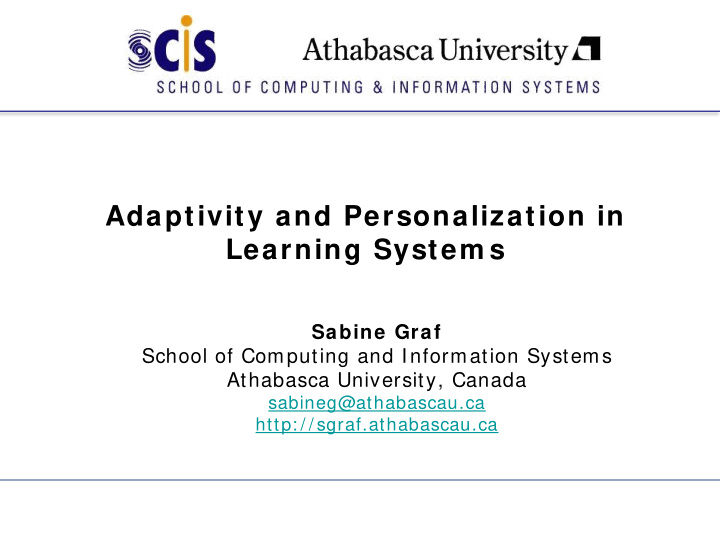adaptivity and personalization in learning system s