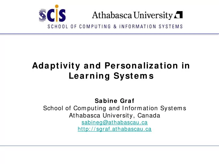 adaptivity and personalization in learning system s